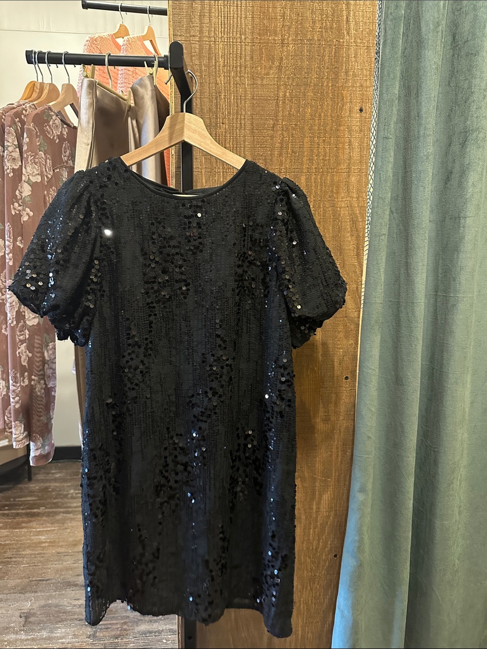 She + Sky Black Sequin Puff Sleeve Mini Dress